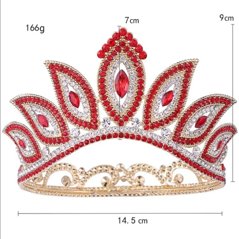 New Ruby and Diamond Rhinestone Gold Metal Crown Tiara Custom Wedding Bridal